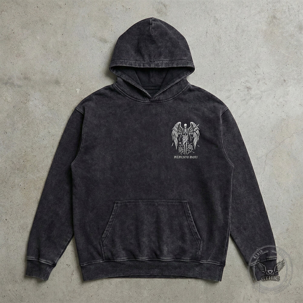 Eternal Fall Angel Skull Vintage Washed Biker Hoodie