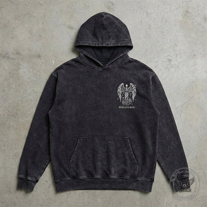 Eternal Fall Angel Skull Vintage Washed Biker Hoodie