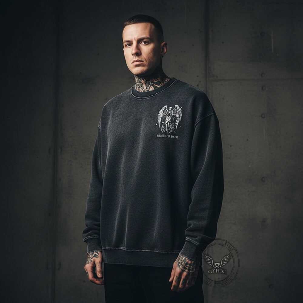 Eternal Fall Angel Skull Vintage Washed Sweatshirt