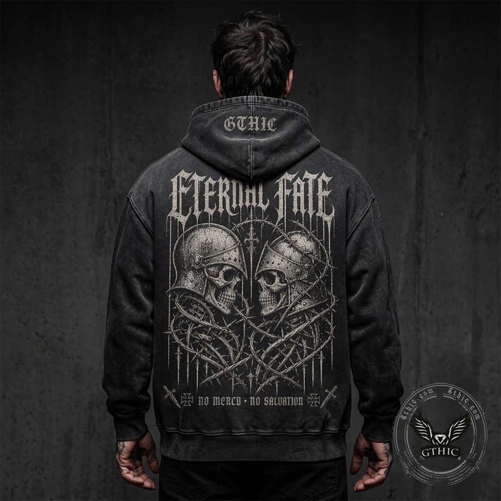 Eternal Fate Knight Skull Thorn Vintage Washed Hoodie