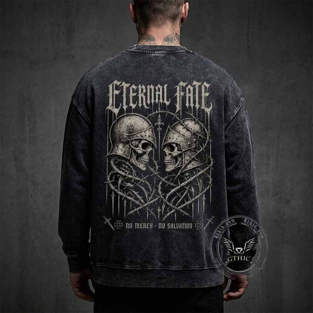 Eternal Fate Knight Skull Thorn Vintage Washed Sweatshirt