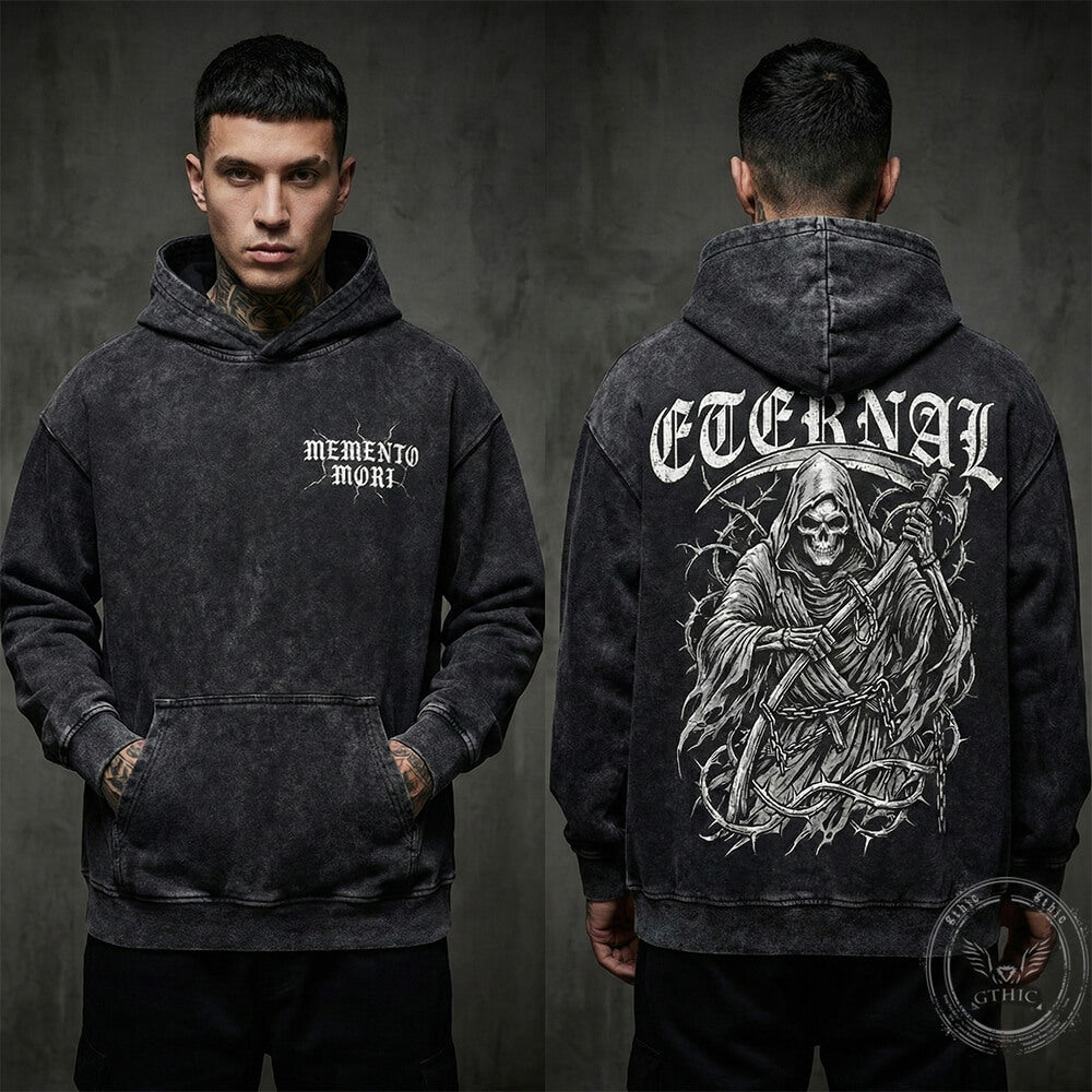 Eternal Grim Reaper Skull Vintage Washed Hoodie