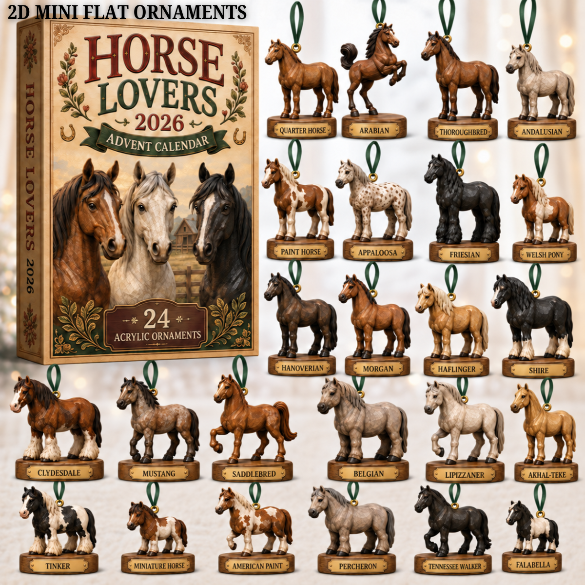 Horse Lovers Advent Calendar 2026 - 24-Day Festive Countdown, Acrylic Charms Blind Box - Gift For Horse Lovers