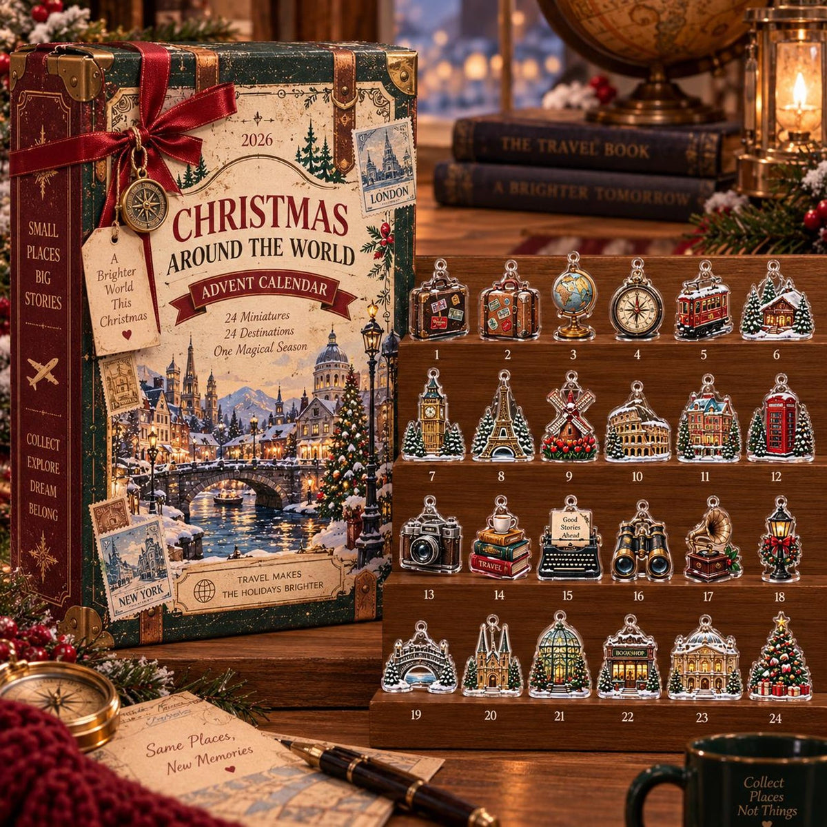 2026 Travel Advent Calendar, 24 Acrylic Ornaments, Christmas Countdown Gift