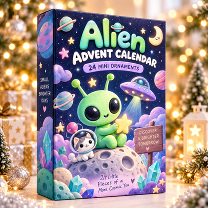 Alien Advent Calendar 2026 – 24 Mini Space Ornaments with Hanging Strings, Cute Alien UFO Planet Charms, Christmas Countdown Gift for Kids & Space Lovers