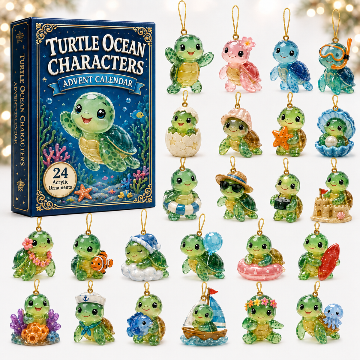 Turtle Ocean Characters Advent Calendar 2026 - 24-Day Festive Countdown, Acrylic Charms Blind Box - Gift For Animal Lovers