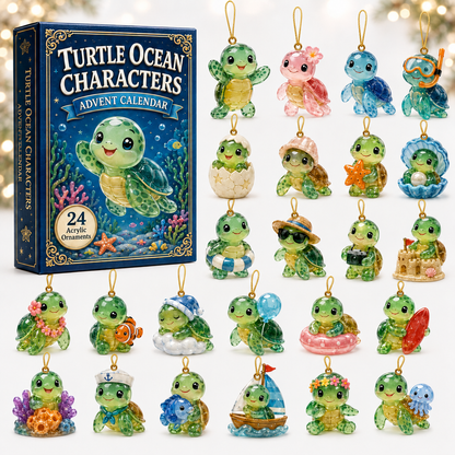 Turtle Ocean Characters Advent Calendar 2026 - 24-Day Festive Countdown, Acrylic Charms Blind Box - Gift For Animal Lovers