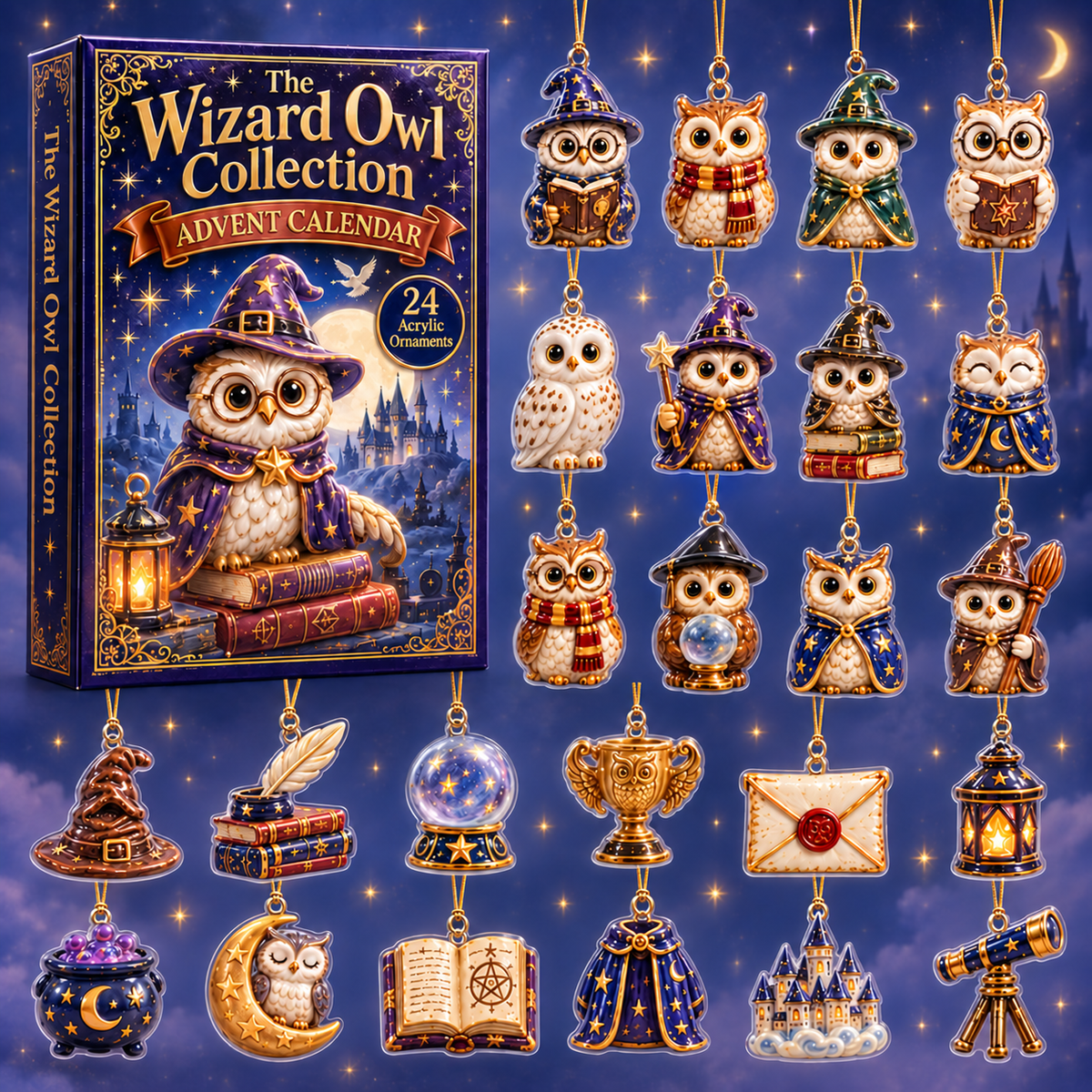 Wizard Owl Collection Advent Calendar 2026 - 24-Day Festive Countdown, Acrylic Charms Blind Box - Gift For Owl Lovers