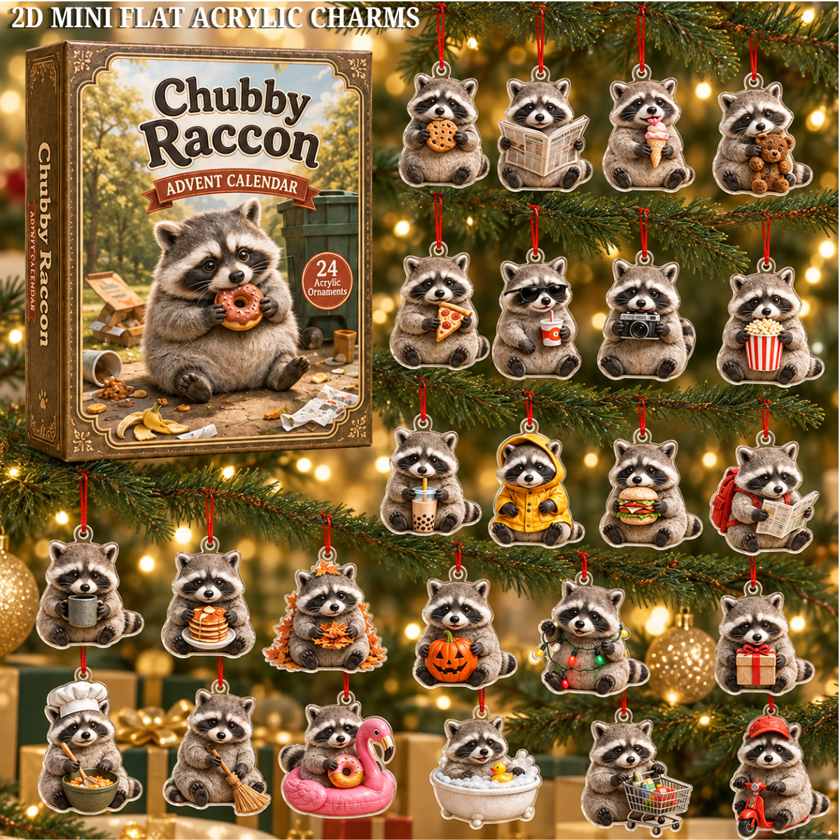 Chubby Raccoon Advent Calendar 2026 - 24-Day Festive Countdown, Acrylic Charms Blind Box - Gift For Racoon Lovers