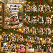 Chubby Raccoon Advent Calendar 2026 - 24-Day Festive Countdown, Acrylic Charms Blind Box - Gift For Racoon Lovers