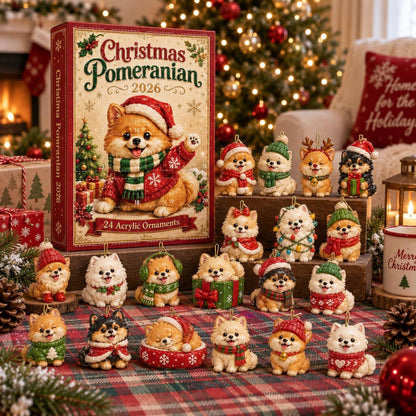 2026 Pomeranian Advent Calendar | 24 Acrylic Dog Ornaments (Holiday Countdown)