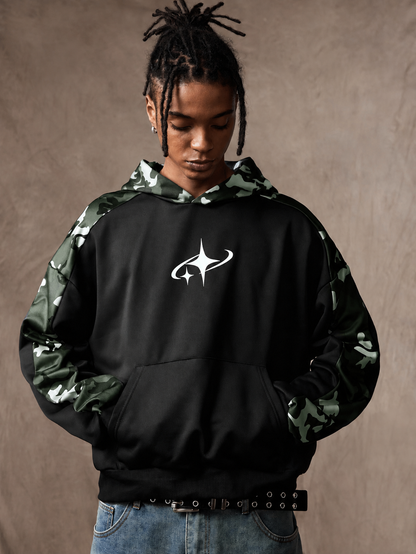 Unisex Star Logo Camo Spliced Hoodie