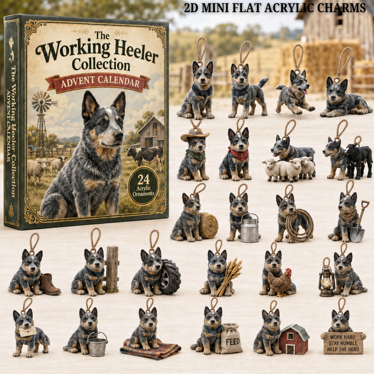 Working Heeler Collection Advent Calendar 2026 - 24-Day Festive Countdown, Acrylic Charms Blind Box - Gift For Dog Lovers