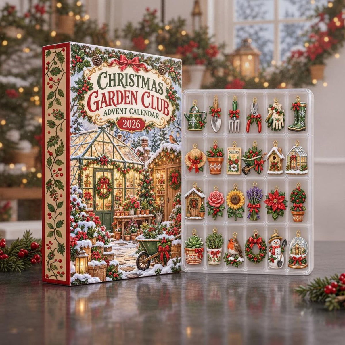 Christmas Garden Club Advent Calendar 2026, 24 Day Gardening Countdown, Garden Tool & Flower Ornaments, Gardener Gift, Holiday Garden Decor