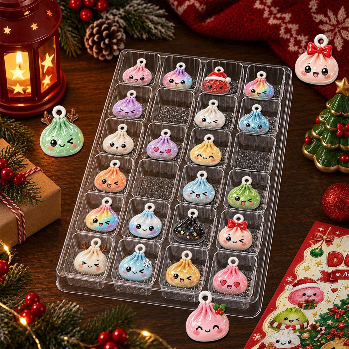 Personalized Dumpling Advent Calendar, 24 Acrylic Charms, Custom Name, 2026 Countdown, Asian Food Keepsake