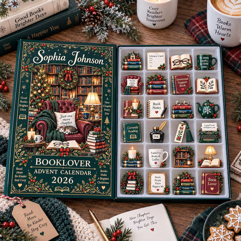 Personalized Book Lover Advent Calendar, Christmas Ornament Set, 24 Day Reading Countdown, Cozy Library Decor, Gift 2026 for Bookworms Gift