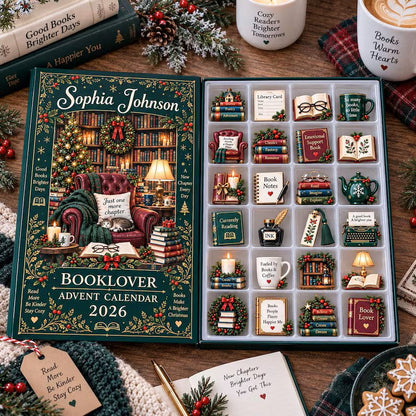 Personalized Book Lover Advent Calendar, Christmas Ornament Set, 24 Day Reading Countdown, Cozy Library Decor, Gift 2026 for Bookworms Gift