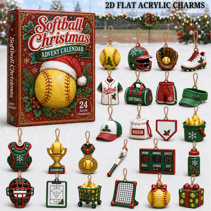 Softball Christmas Advent Calendar 2026 - 24-Day Festive Countdown, Acrylic Charms Blind Box - Gift For Softball Lovers
