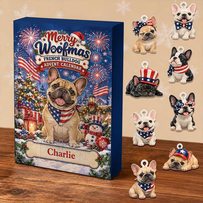 French Bulldog Advent Calendar, 24 Acrylic Charms, Personalized Dog Name, Daily Countdown Collectible Set