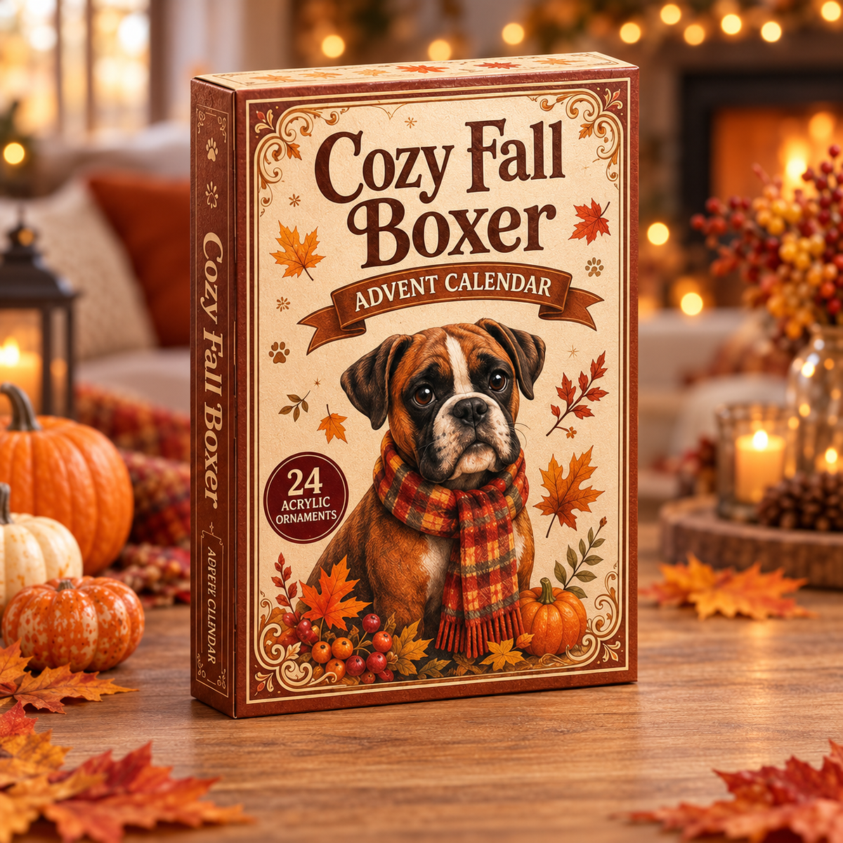 Cozy Fall Boxer Advent Calendar 2026 - 24-Day Festive Countdown, Acrylic Charms Blind Box - Gift For Boxer Lovers