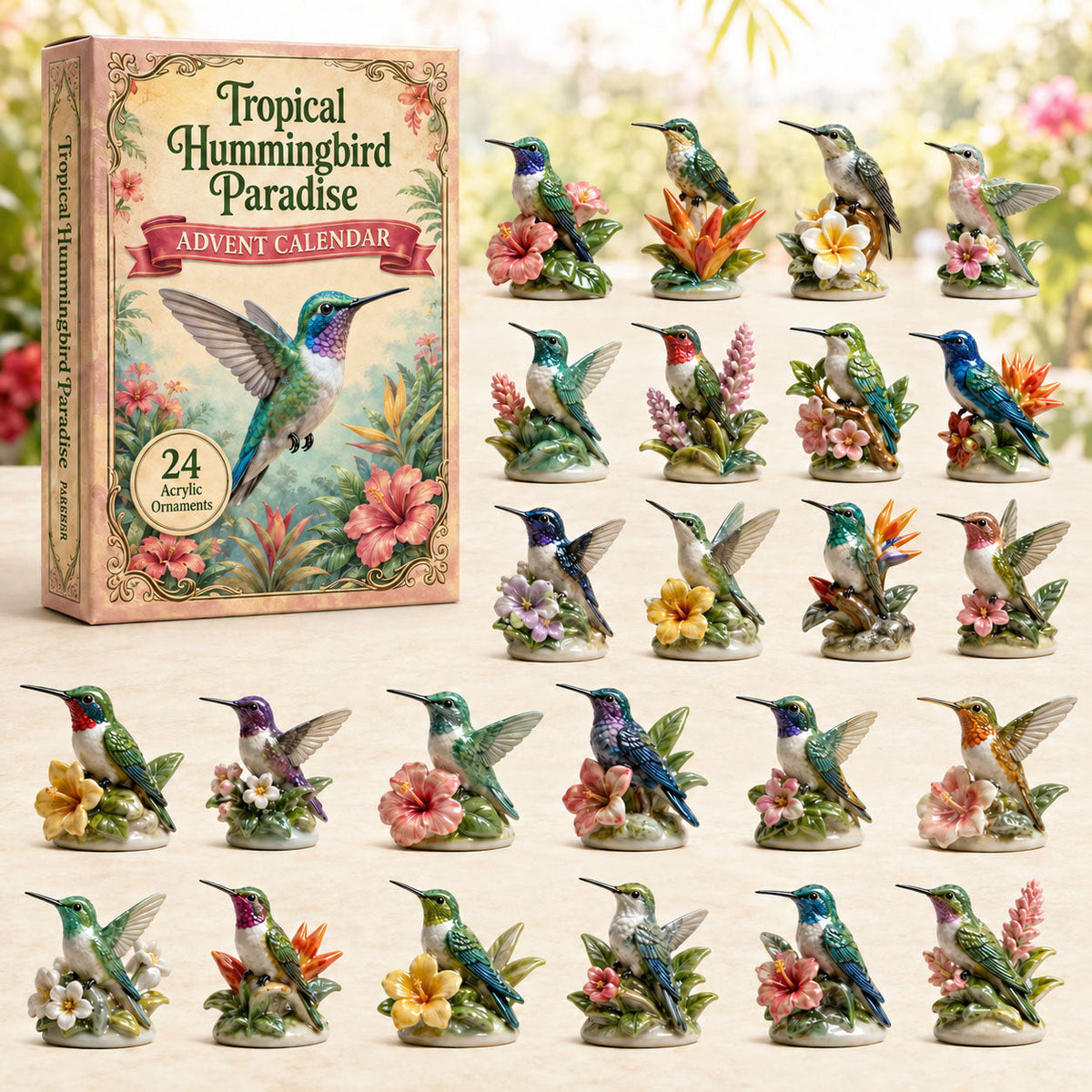 Tropical Paradise Advent Calendar 2026 - 24-Day Festive Countdown, Acrylic Charms Blind Box - Gift For Bird Lovers