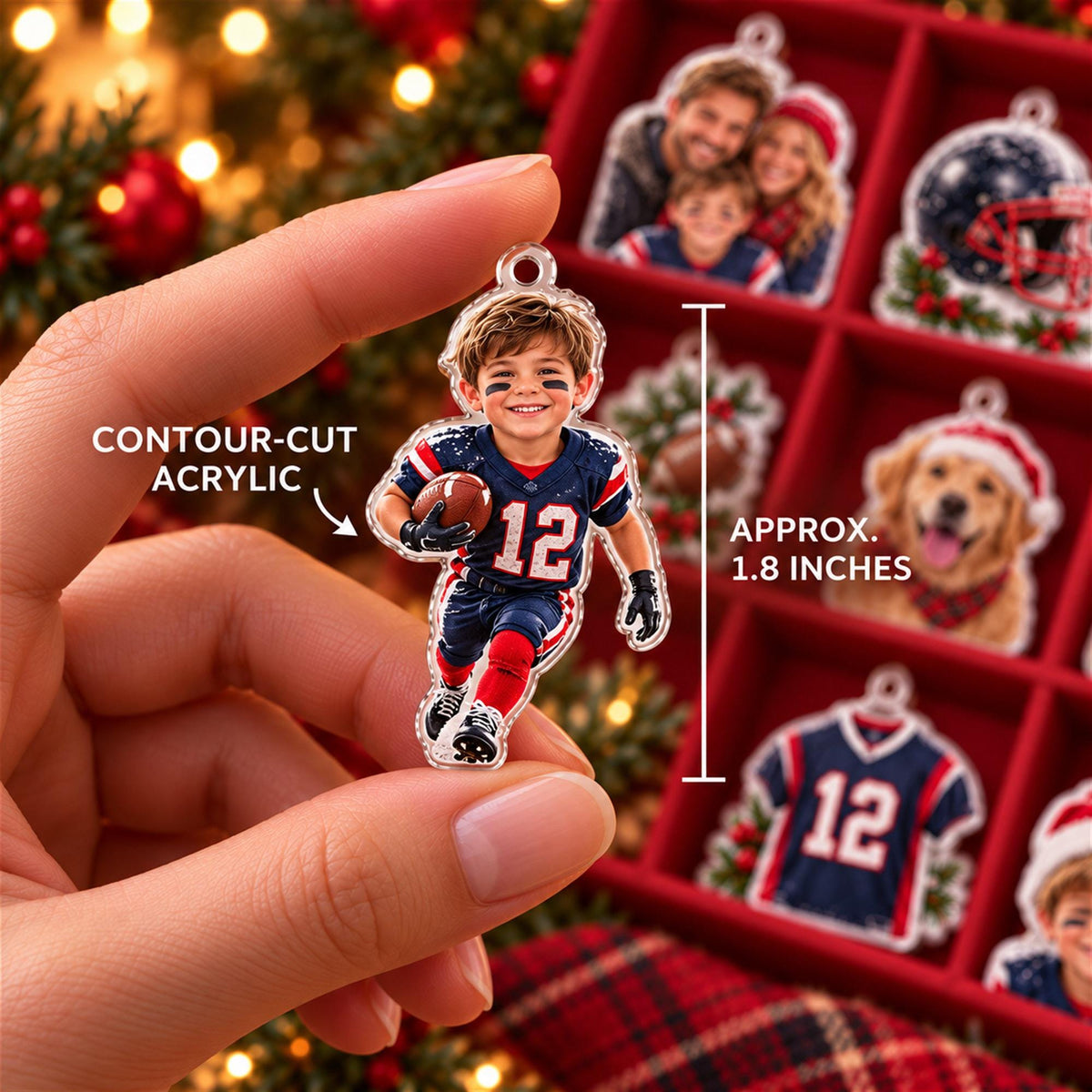 Personalized Football Advent Calendar with 24 Custom Photo Acrylic Ornaments, Player Number Christmas Gift for Football Family and Coach