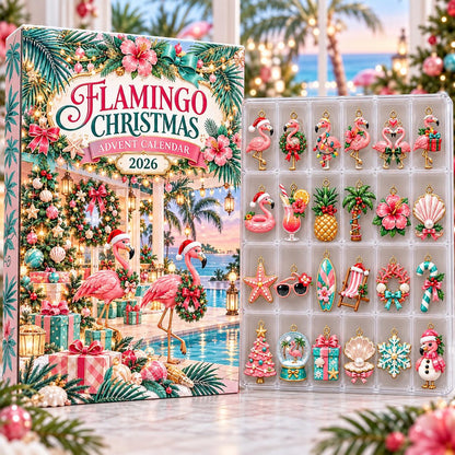 Flamingo Christmas Advent Calendar 2026, 24 Day Tropical Holiday Countdown, Pink Flamingo Ornaments, Beach Lover Gift, Coastal Xmas Decor