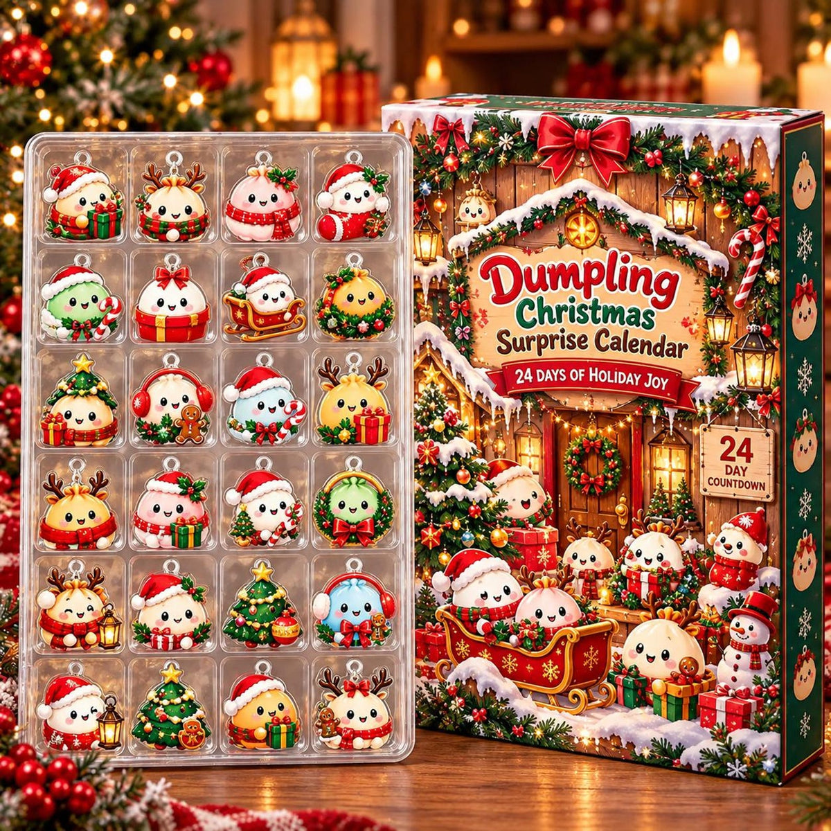 Dumpling Advent Calendar 2026, 24 Days Christmas Countdown, Cute Dumpling Ornament Set, Foodie Christmas Gift, Holiday Surprise Decor