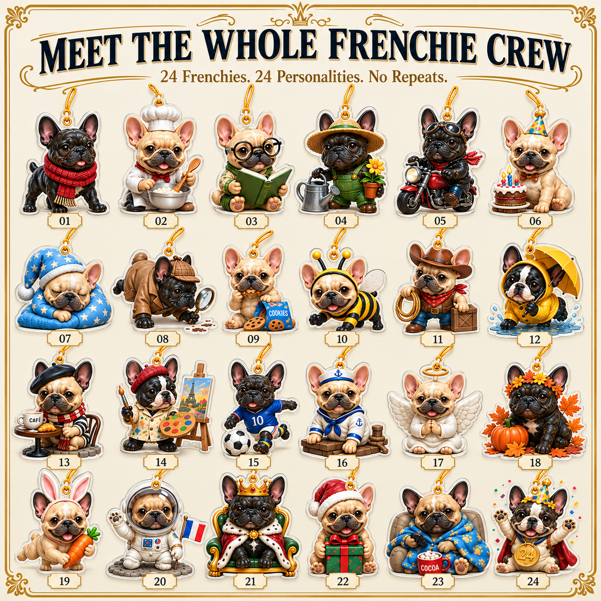 24 Days of Frenchie Mischief - 2026 Advent Calendar Blind Box of 24 Ornaments