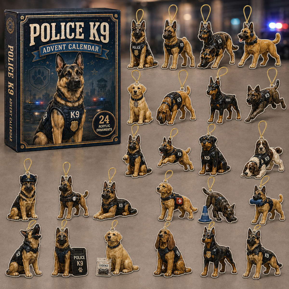 Police K9 Unit Advent Calendar 2026 - 24-Day Festive Countdown, Acrylic Charms Blind Box - Gift For Police Lovers