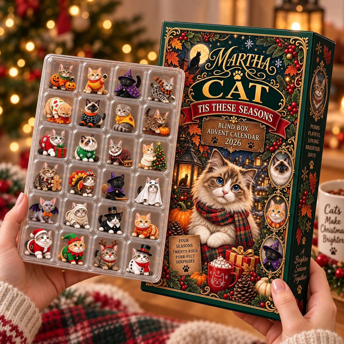 Personalized Cat Advent Calendar: Custom Name 24 Holiday Figurine Blind Box