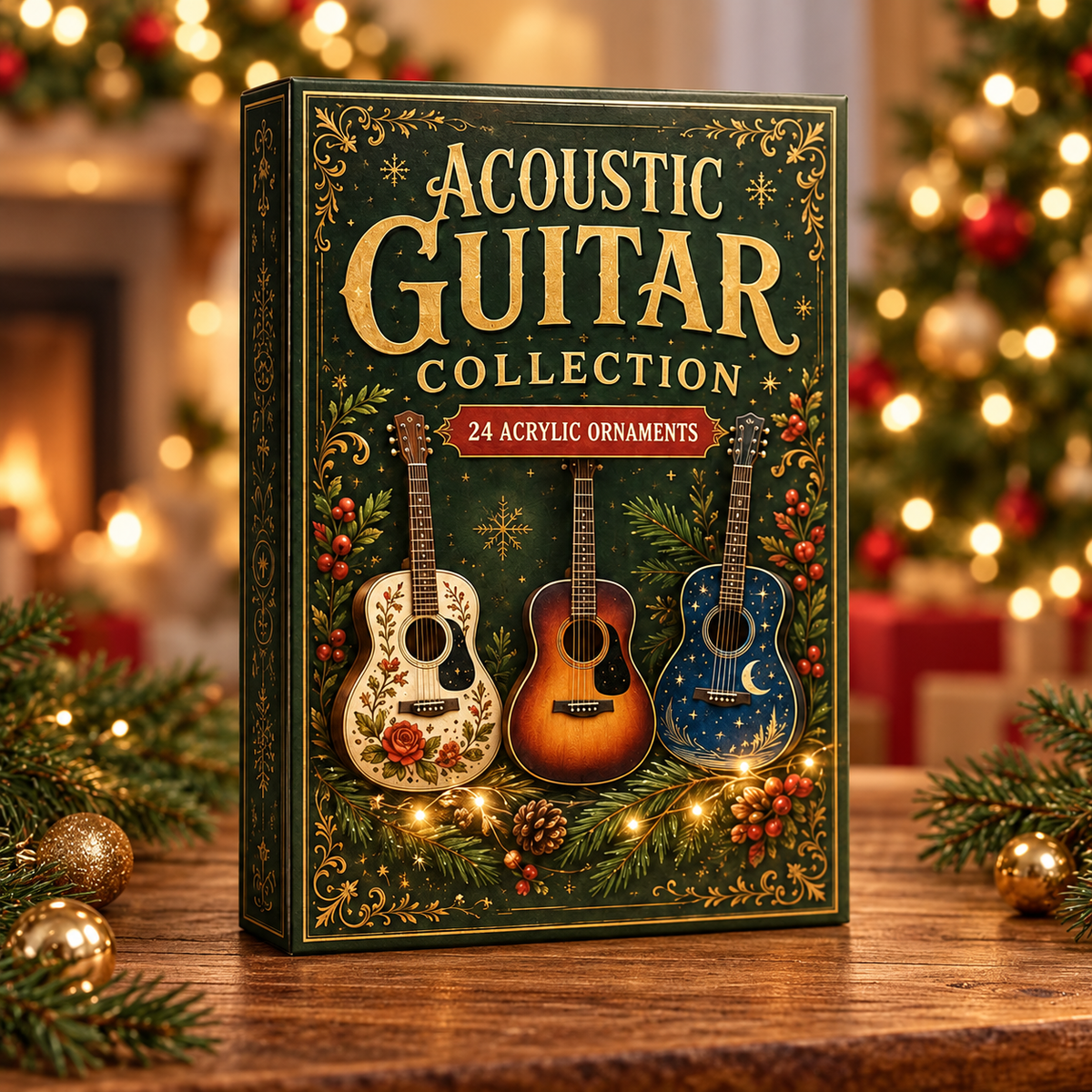 Acoustic Guitar Advent Calendar 2026 - 24-Day Festive Countdown, Acrylic Charms Blind Box - Gift For Guitar Lovers