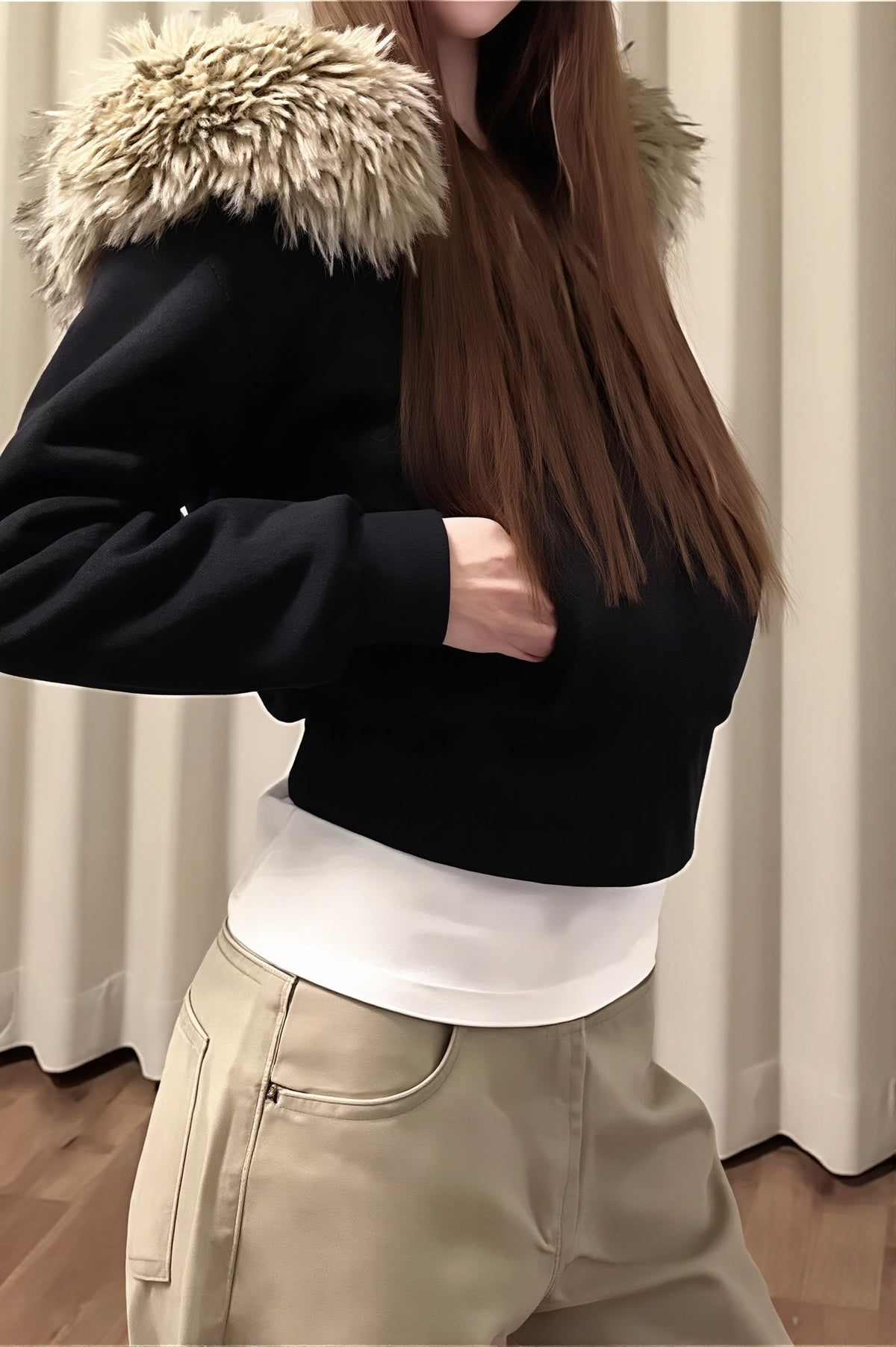 Plush Hood Fitted Cropped Zip Hoodie