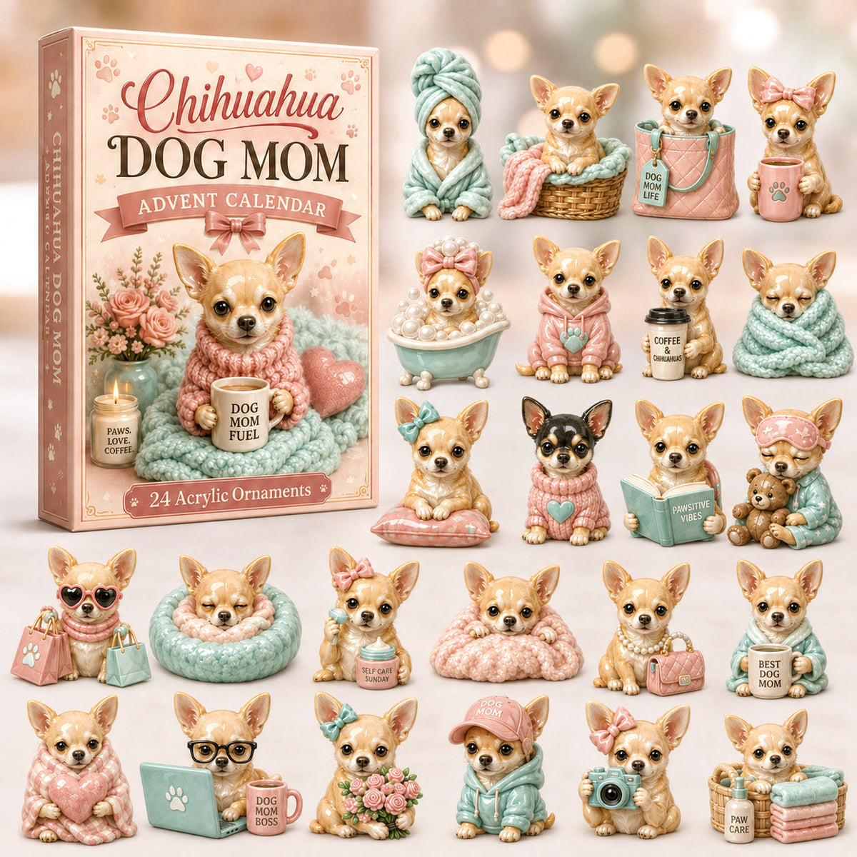 Chihuahua Dog Mom Advent Calendar 2026 - 24-Day Festive Countdown, Acrylic Charms Blind Box - Gift For Chihuahua Lovers