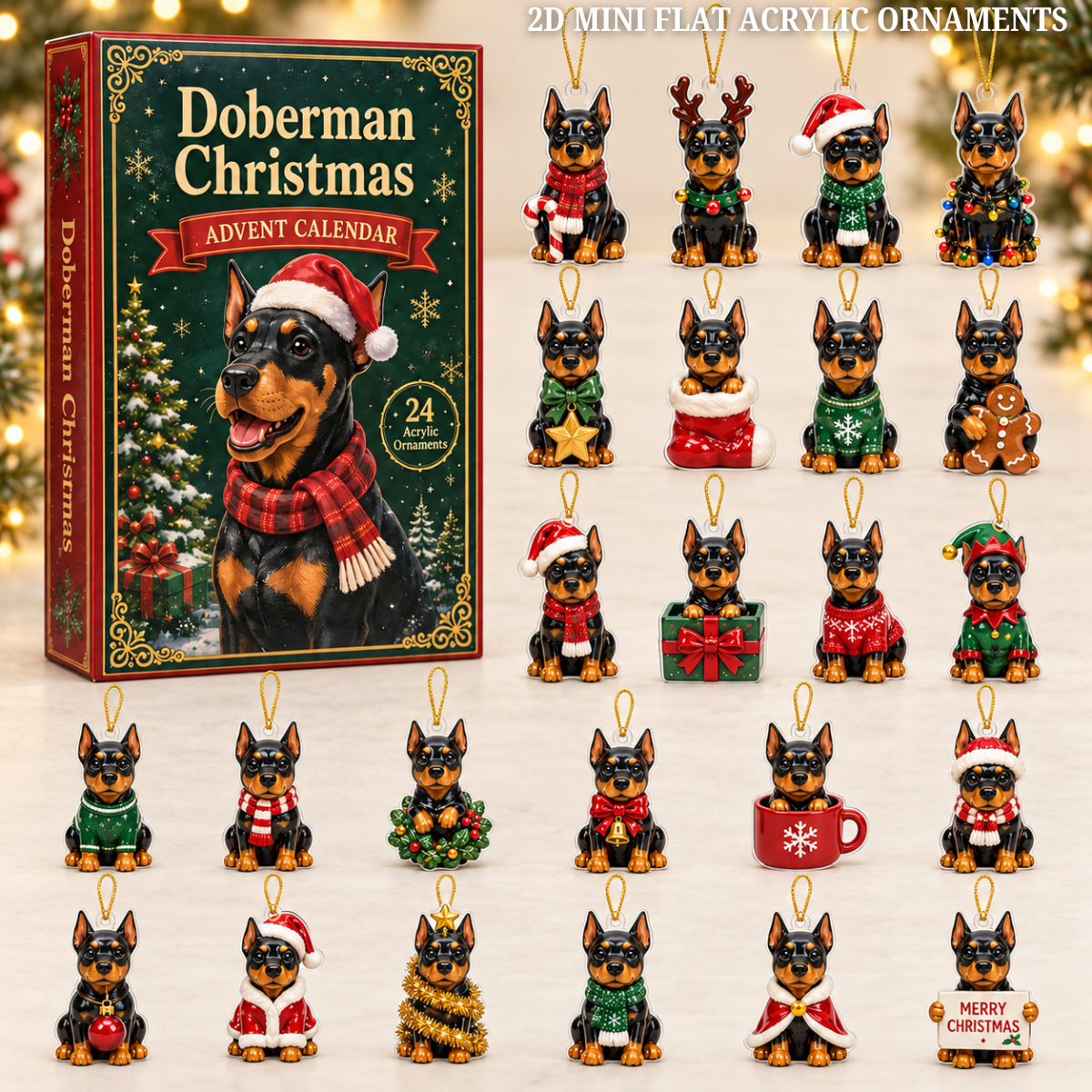 Doberman Christmas Advent Calendar 2026 - 24-Day Festive Countdown, Acrylic Charms Blind Box - Gift For Doberman Lovers