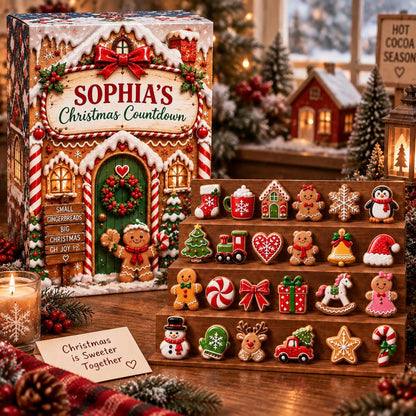 Personalized Gingerbread Advent Calendar, 24 Christmas Ornaments Countdown, Cute Holiday Decor, Custom Name Xmas Gift for Family