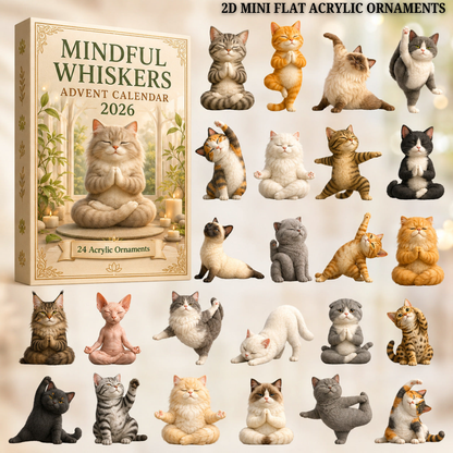 Mindful Whiskers Advent Calendar 2026 - 24-Day Festive Countdown, Acrylic Charms Blind Box - Gift For Yoga Lovers