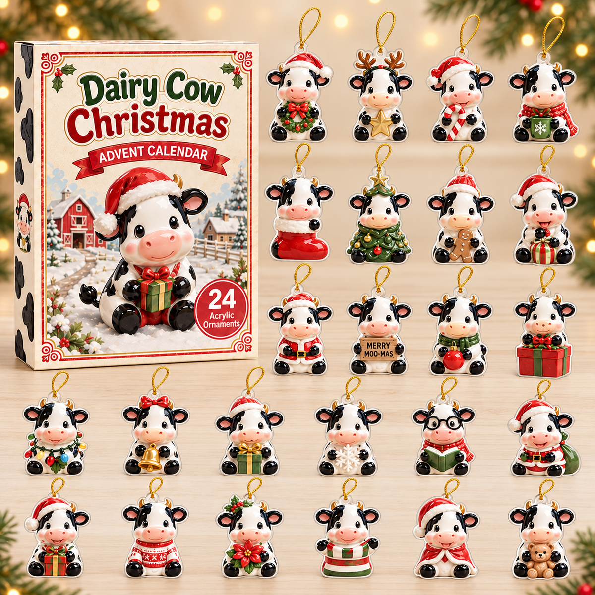 Dairy Cow Christmas Advent Calendar 2026 - 24-Day Festive Countdown, Acrylic Charms Blind Box - Gift For Cow Lovers
