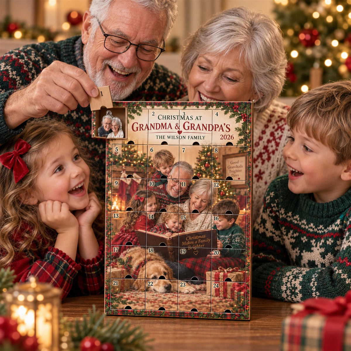 Personalized Grandparents Advent Calendar with 24 Custom Photo Acrylic Ornaments, Christmas Gift for Grandma Grandpa, Grandkids Keepsake