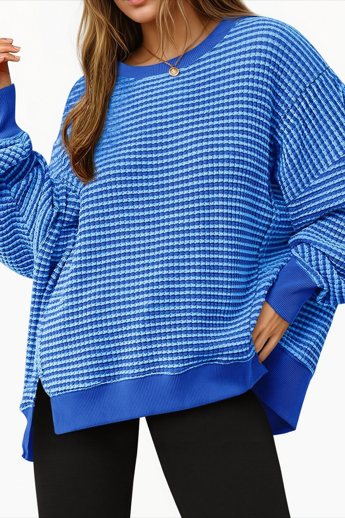 Colorblock Striped Oversized Sweatshirt