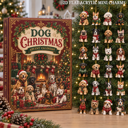 Dog Christmas Advent Calendar 2026, 24 Flat Acrylic Dog Ornaments