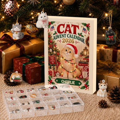 Personalized Cat Advent Calendar 2026, 24 Acrylic Charms, Christmas Countdown Gift for Cat Lovers