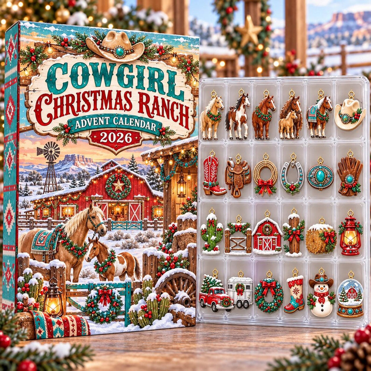 Cowgirl Christmas Ranch Advent Calendar 2026, 24 Day Western Horse Countdown, Cowboy Ornaments, Equestrian Gift, Country Holiday Decor