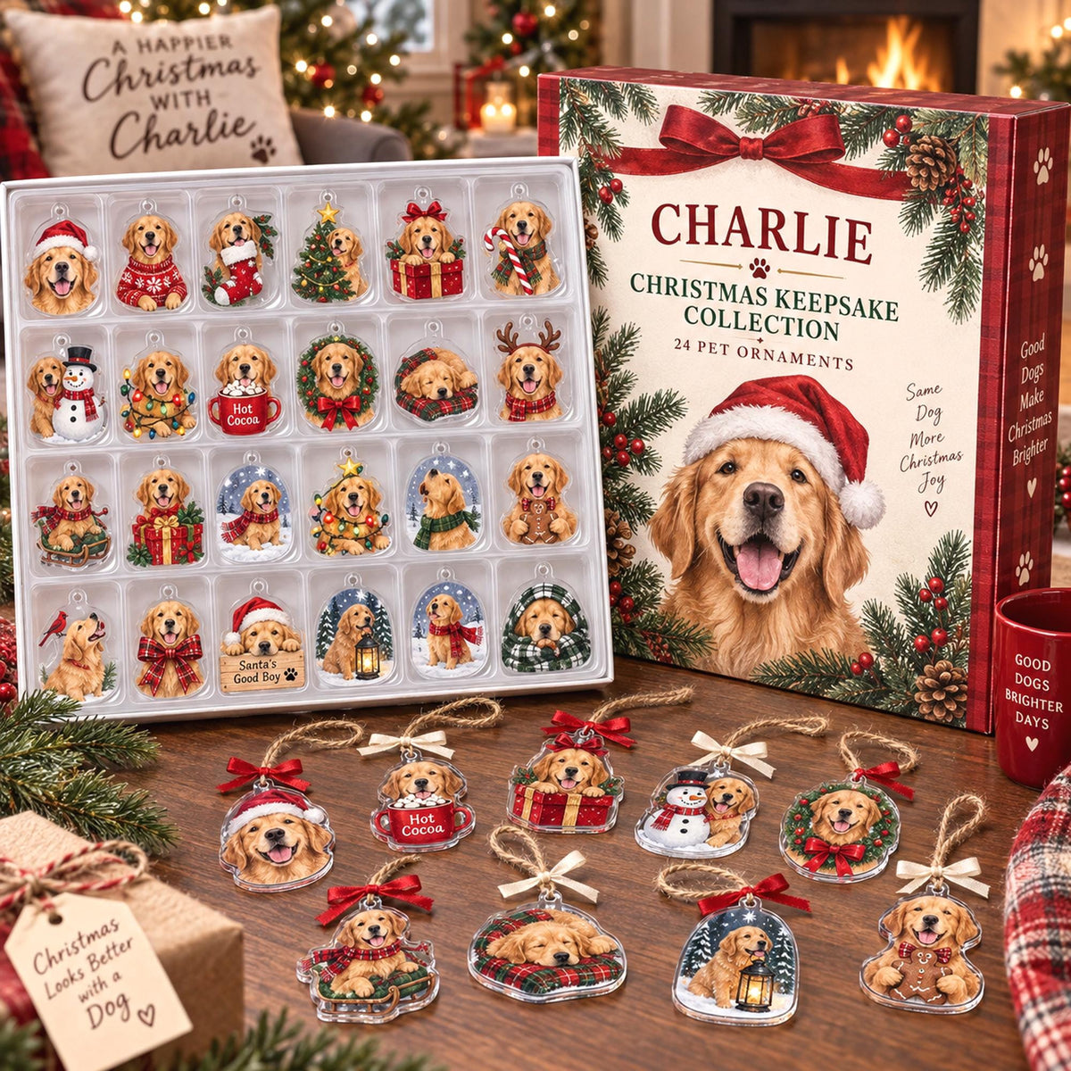 Personalized Dog Golden Retriever Calendar 2026, Custom Dog Breed Christmas Countdown, Pet Ornaments, Dog Mom Gift, Christmas Gift for Dog Lovers