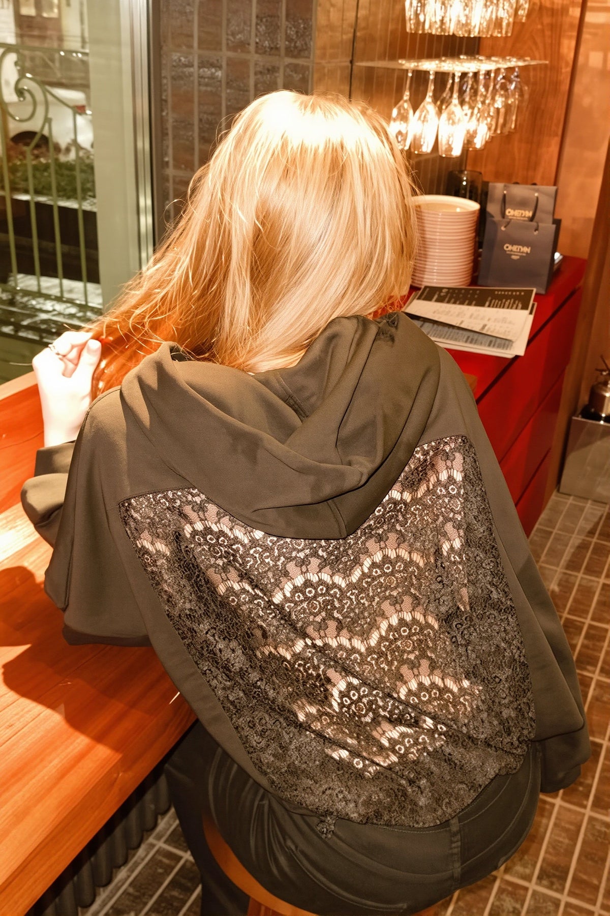 Lace Panel Open Back Hoodie