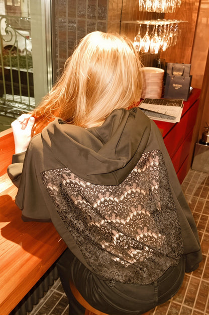 Lace Panel Open Back Hoodie