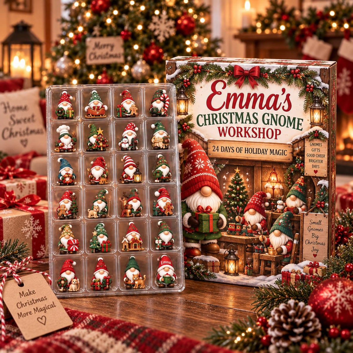 Personalized Christmas Gnome Advent Calendar 2026, 24 Day Holiday Countdown, Custom Name Blind Box Keepsake, Christmas Gift For Kids