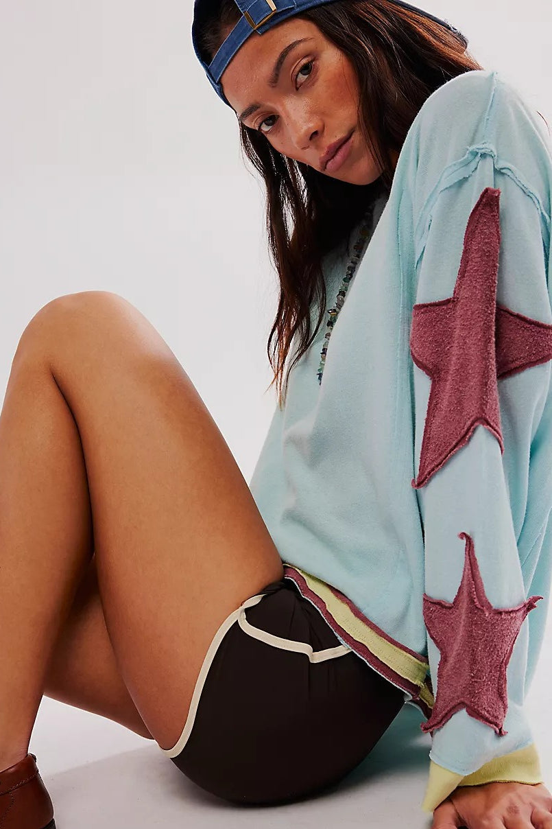 Star Sleeve Applique Crewneck Sweatshirt