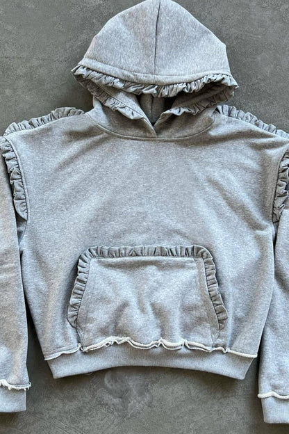 Ruffle Trim Pullover Hoodie