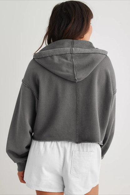 Relaxed V Neck Collared Pullover Sweatshirt
